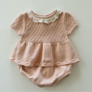 Shabby Chic 3-6 Months Baby Girl Soft Pink Knit Layered Romper Outfit Collared